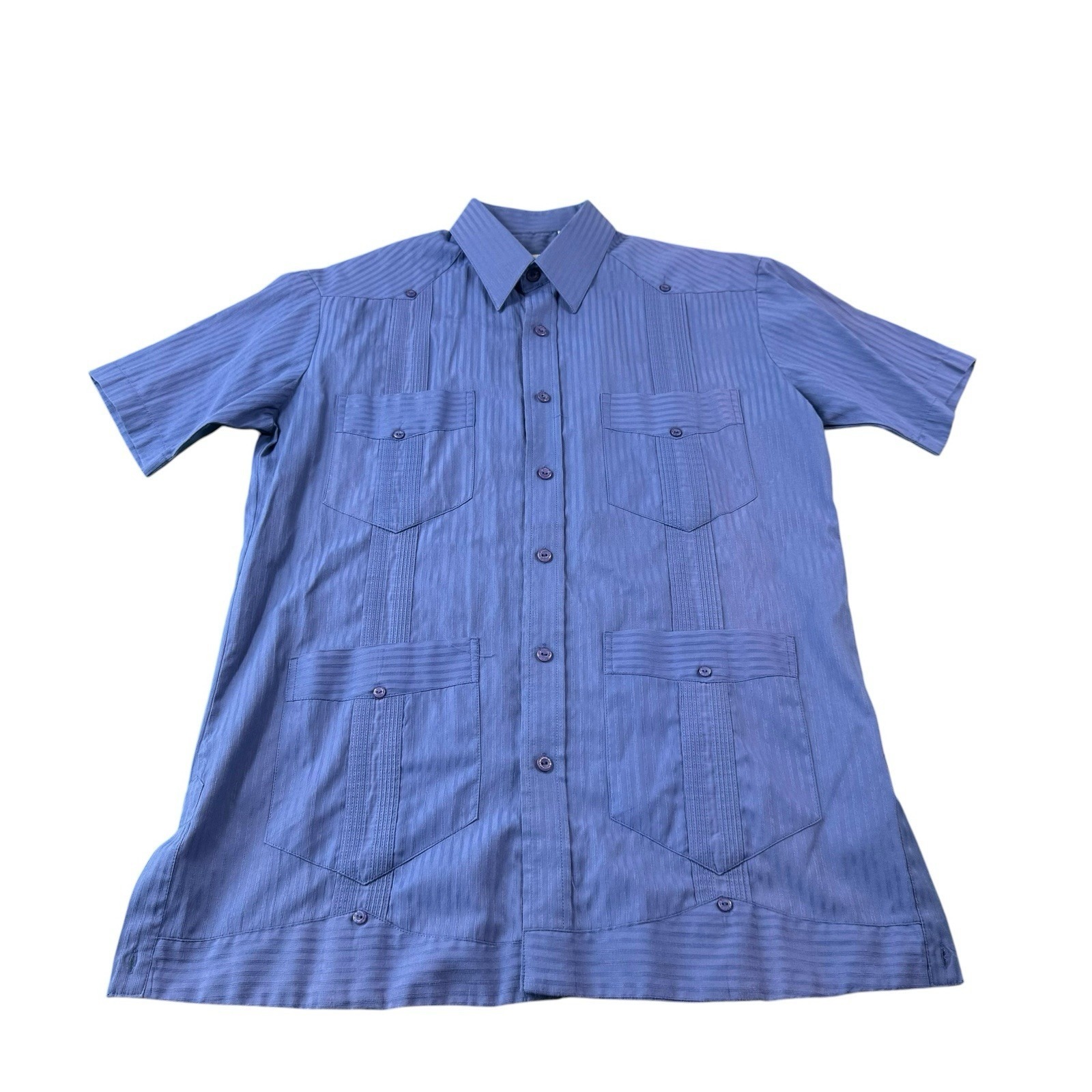 Ramon Puig Cotton Blend Blue Guyabera Men's Button Front Size Small